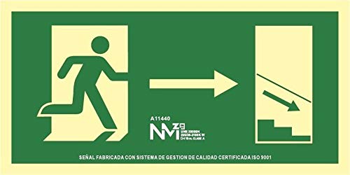 Normaluz A11441 - Señal Luminiscente Salida Escalera Izquierda Abajo Clase A Pvc 1Mm 32X16Cm Con Cte, Ripci