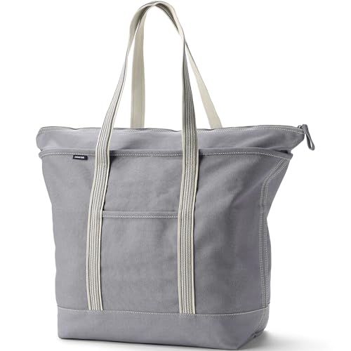 Lands' End Zip Canvas Tote Medium Regular Handle Silver Graphite