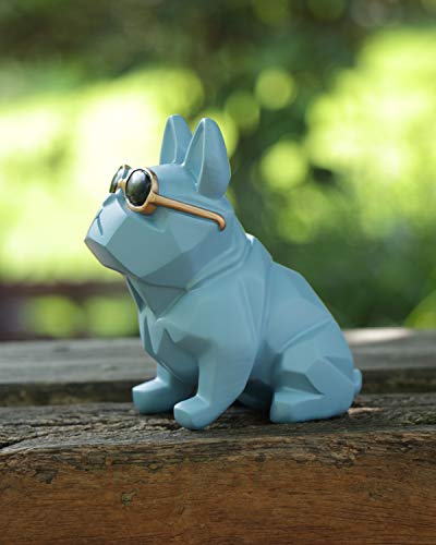 Mini Geometric Dog Puppy Figure with Sunglasses, 87 x 54 x 92 mm, Blue Colour, Minimalist Animal Statue Made of Resin, Home - Image 2