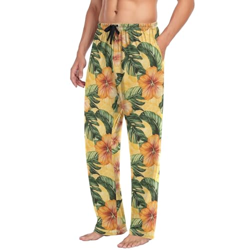 ALAZA Tropical Floral Green Leaves Men’s Pajama Pants Soft Long Sleep Pants Lounge Pajama Bottoms with Pockets4