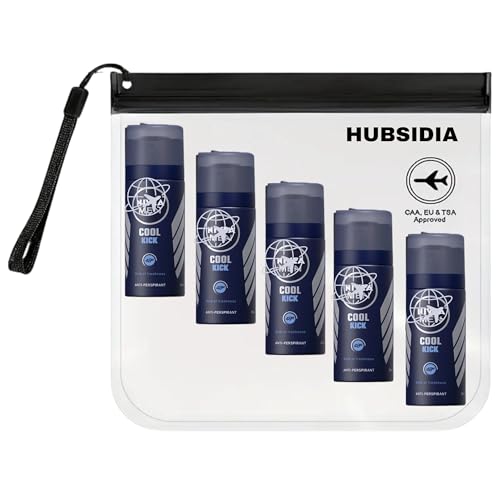 Travel Size Deodorant for Men Antiperspirant Bundle with 5 x N Cool Kick Travel Size (35 ml) and 1 x Hubsidia Clear Travel Bag Airport Approved