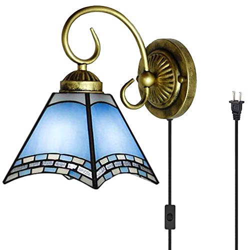 Image of Kiven Wall lamp E26 1-Light Plug-in Bulb not Included Wall Sconce Glass Shade 6 Foot Black Cord(BD0513)