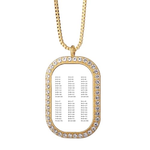Collar con colgante de números de mesa de multiplicación para estudio de matemáticas, joyería dorada de cristal de diamantes