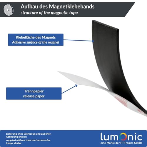Lumonic 5m Magnetklebeband | 10x2mm | flexibel, selbstklebend, zuschneidbar, ohne Bohren | Fliegengitter, Schule und Tafel