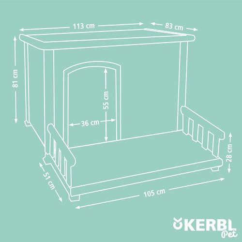 Hundehütte mit Terrasse 113 x 127 x 83 cm