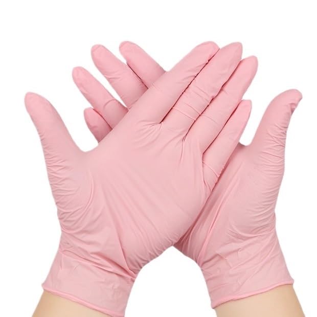100 szt. różowych rękawiczek nitrylowych, jednorazowych, bez lateksu, niesterylnych, do czyszczenia w domu, salonu piękności, kuchni, tatuażu(Pink 100PCS,M)