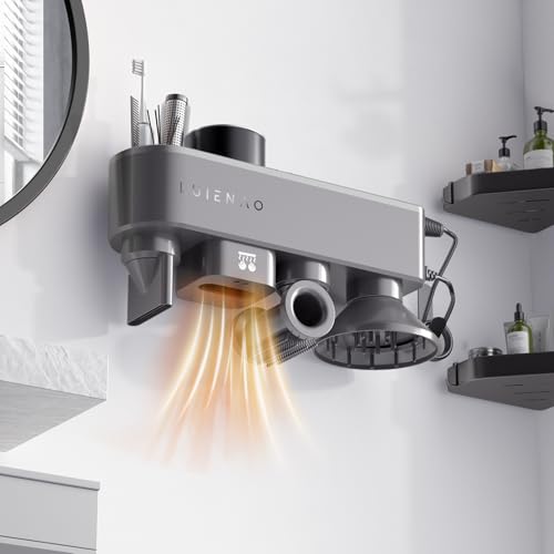 Hair Dryer Holder, Blow Dryer Stand Wall Mount Compatible for Dyson Supersonic and Cosy Companions, Automalic Hand Drying, Magnetic Nozzle Storage, No Drilling Required, Hair Dryer Accessory Organizer - Thumbnail 7