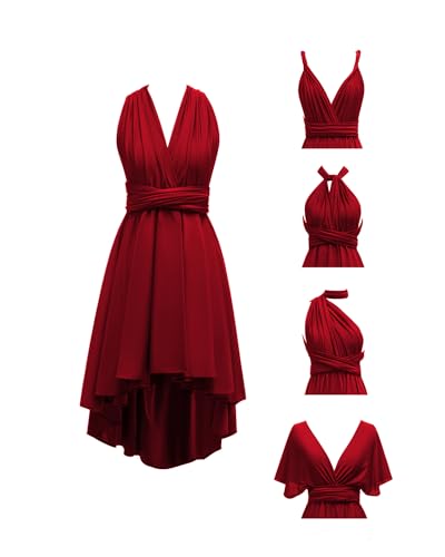 Image of Women's Short Convertible Dress with Bandeau High Low Infinity Bridesmaid Dresses Multi-Way Transformer Formal Dress