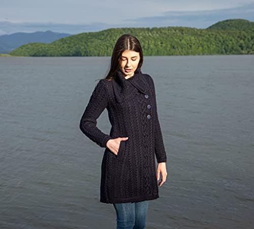 SAOL Irish Cardigan Sweater for Women with Side Pockets and Oversized Collar - Soft Merino Blend2