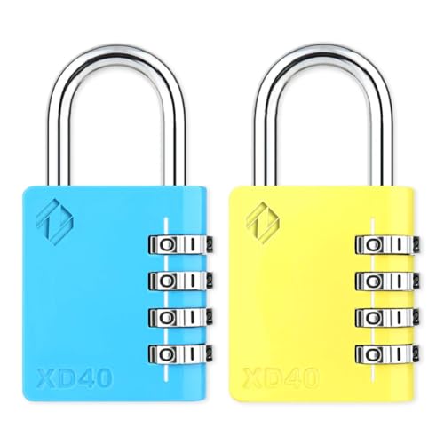 Image of XD40 Combination Lock, 4-Digit Padlock for School Gym Sports LockerLock, Fence, Toolbox, Case, Hasp Storage (2-Pack, Blue, Yellow)