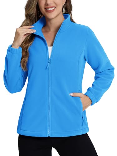 TACVASEN Women's Lightweight Warm Sweatshirt Zip Up Soft Fleece Jacket No Hood Sweater Coats for Fall Winter M Blue 2XL