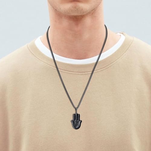 COAI Black Obsidian Hamsa Hand Necklace for Men Women2