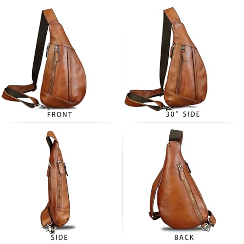 Image of Genuine Leather Sling Bag for Men and Women Vintage Real Leather Crossbody Chest Bags Backpack Purse for Travel Hiking