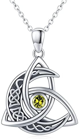 Celtic Moon Necklace 925 Sterling Silver Birthstone Celtic Knot Pendant Necklace Crescent Moon Celtic Jewellery Birthday Gifts for Women Girls Girlfriend Mother Daughter