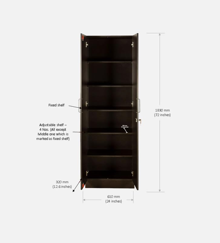 Image of Mintwud Pepperfry Engineered Wood Kenzou 2 Door Wardrobe | Wooden Almirah with Adjustable Shelves Storage Cabinet Cupboard for Bedroom Living Room Home Furniture (Wenge Finish)