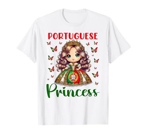 Portuguese Princess Portugal Flag and Butterflies for Girls T-Shirt