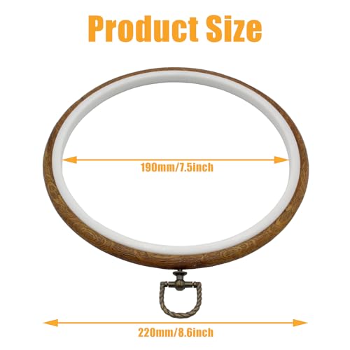 Image of Auvotuis 3Pcs 7.5 Inch Round Embroidery Hoops | Imitated Wood, Cross Stitch Hoop, Circle Display Frame, For DIY Christmas Ornament, Art Craft Sewing