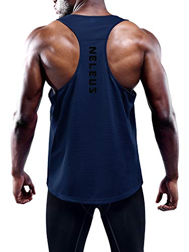 Neleus Men's 3 Pack Workout Running Tank Top Sleeveless Gym Athletic Shirts,5080,Olive Green/Blue/Navy Blue,L #TOP4