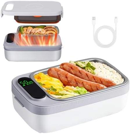 Fiambrera Eléctrica 1L con Batería 14000mAh - Calentamiento Automático Acero Inoxidable 304 para Oficina y Camping