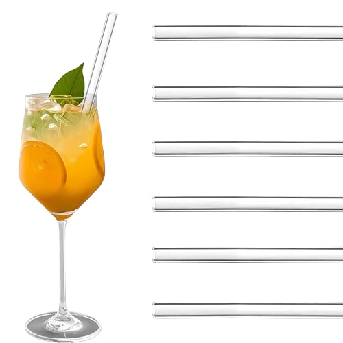 QGK Juego de 6 pajitas reutilizables de vidrio de 20 cm de largo, reutilizables, reemplazan las pajitas de plástico, sin BPA, aptas para lavavajillas para cócteles o bebidas.