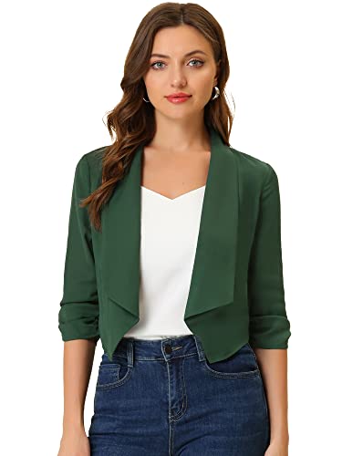 Image of Allegra K Summer Chiffon Bolero Shrug Blazer for Women's 3 /4 Ruched Sleeve Shawl Lapel Thin Lightweight Open Front Cardigans