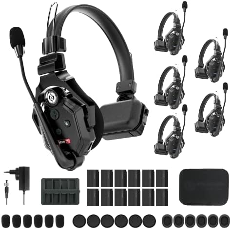 Hollyland Solidcom C1 Wireless Headset Intercom System 6-Person Full Duplex 1100ft Team Communication Group Talk Single-Ear Headset with 1 Master & 5 Remote Headsets