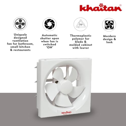 Image of Khaitan Vento Exhaust Fan For Kitchen, Bathroom with Strong Air Suction, Rust Proof Body and Dust Protection Shutters (White) (200 MM)