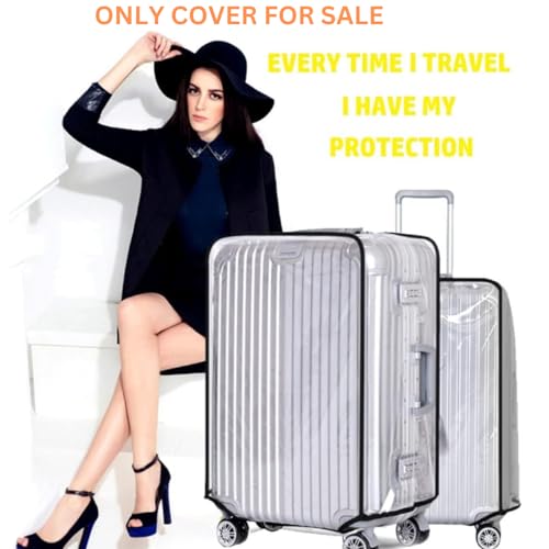 Image of Suitcase Cover | 20 inch, 24 inch, 28 inch Transparent PVC Luggage Cover for Hard Trolley Bag | Waterproof Clear Protective Trolley Bag Cover with Zipper, Travel Dustproof Protector (Pack of 3)