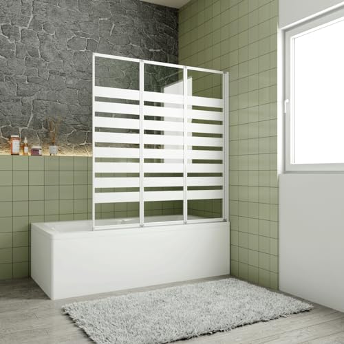 Sopravasca Verso Irreversibile Parete Doccia 130x140cm 3 ante Pieghevoli a Libro Vetro 4 mm Fasce...