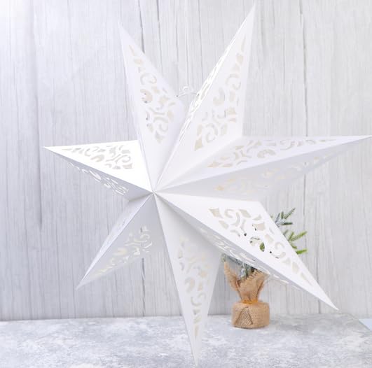 Confezione da 3 lanterne di carta a forma di stella, fuochi d'artificio, luci a forma di stella, decorazione da appendere per interni ed esterni, per matrimoni, feste di Natale (bianco, 75 cm)