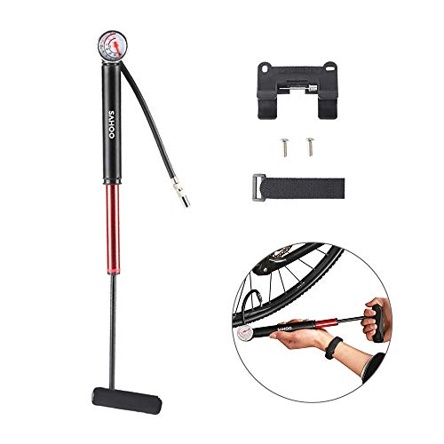 Puimentiua US Stock Mini Bike Pump 27.5cm Portable Bicycle Bike Floor Pump with Pressure Gauge 100PSI and Stabilizing Foot Peg Fits Presta and Schrader Valve for Road Mountain