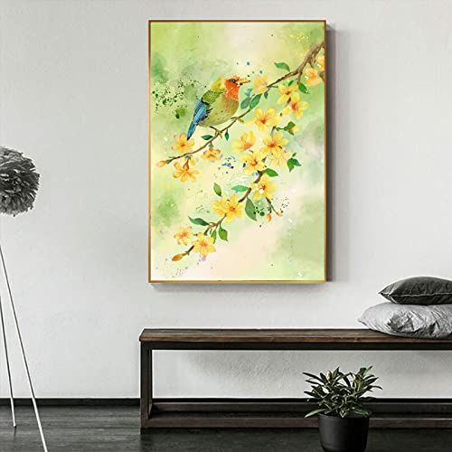 Tableau oiseau et fleurs colorées pour créer une ambiance naturelle dans votre salon
