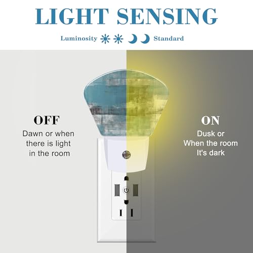 Image of Blue Grey Abstract Painting Night Light Plug into Wall, Art Painting Night Light with Dusk to Dawn Sensor for Kid Girls Boys Women Men Room, Hallway, Kitchen, Bathroom, Stairs Decor