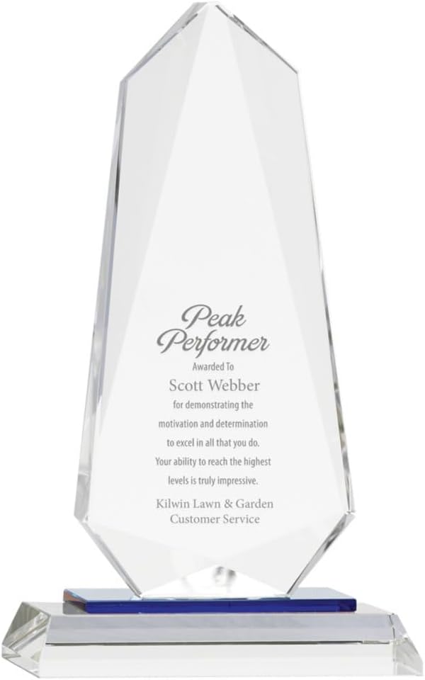 Baudville Engraved Crystal Light Blue Accent Award - Personalized Engraving Up to Three Lines and Pre-Written Verse Selection - Comes Gift Boxed