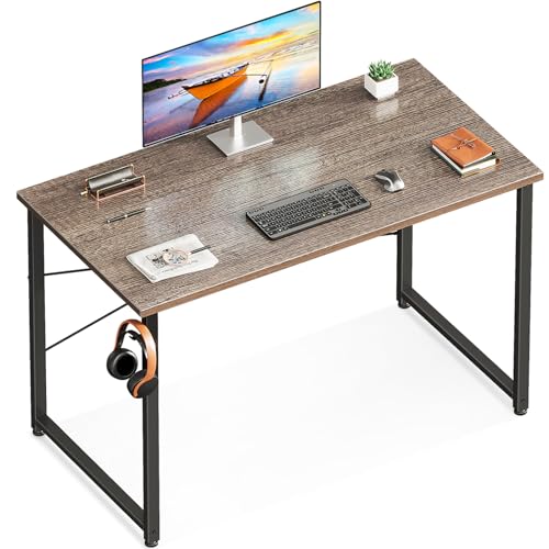 Image of Casaottima 40 Inch Small Computer Desk for Home Office, Study Writing Table for Small Spaces, Simple Modern Desk with Headphone Hooks, Grey Oak