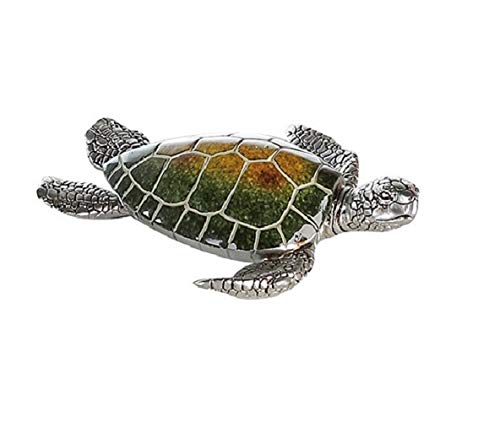 Laure Terrier Sea Turtle Statue, tin and glass effect, length 10 cm. Decoration or collection