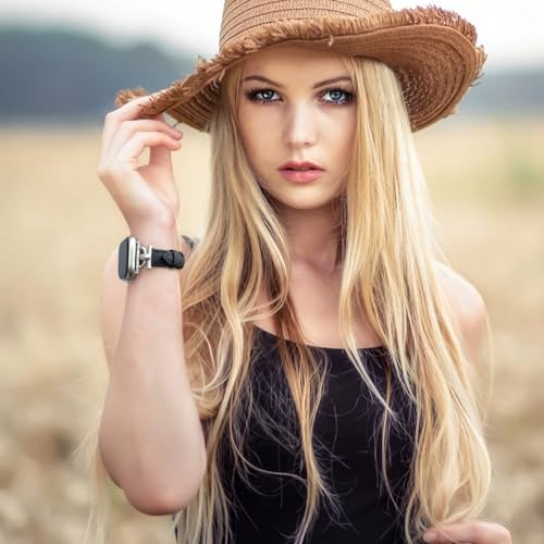 Image of Leather Band Compatible with Apple Watch Bands for Women, Dressy Fancy Strap for iWatch Series 11 /10 /9 /8 /7 /6 /5 /4 /3 /2 /1 /se(38mm 40mm 41mm 42mm,Lizard Black /Starlight)