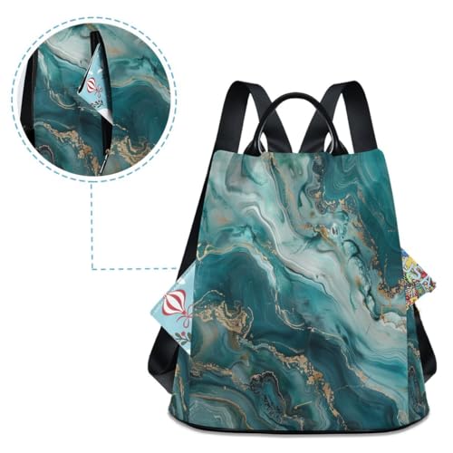 Image of ALAZA Teal Blue Marble Trips Hiking Camping Rucksack Pack for Women