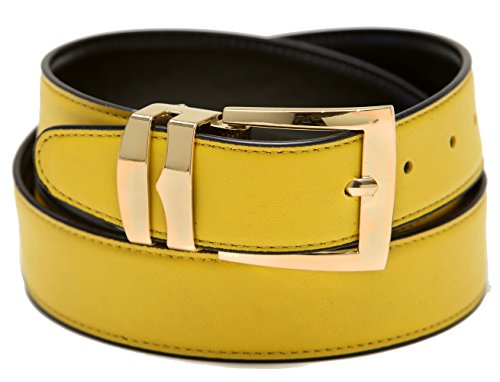 Men's Belt Reversible Wide Bonded Leather Gold-Tone Buckle YELLOW/Black