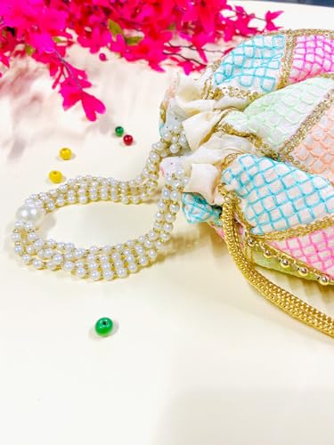 Image of BYRA Women Multi Color Thread Silk Potli Bag for Gift Purpose