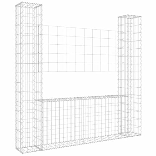 vidaXL Gabionenkorb U-Form mit 2 Säulen Gabione Gabionen Steinkorb Steingabionen Sichtschutz Drahtkorb Wand Mauer Drahtzaun Eisen 140x20x150cm