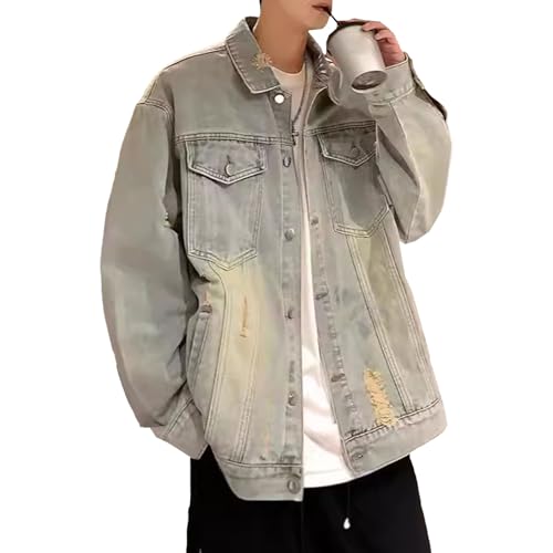 Veste en jean homme effet déchiré et manches longues au style délavé