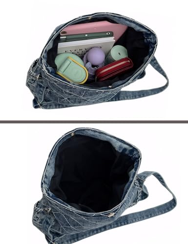 Quilted Denim Crossbody Shoulder Bag for Women Vintage Jean Casual Purse with Adjustable Strap Chain4