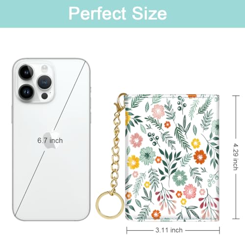 Image of Trifold Womens Wallet Small Slim RFID Blocking Card Wallet Cute Credit Card Holder Leather Mini Purse with Cash Pocket 7 Card Slots ID Window, Green Flowers