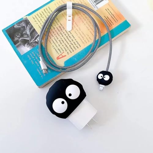 Image of INEFABLE Charger Case Cover Protector with 3D Cute Pattern for iPhone Charger only 18W & 20W, Data Charging Cable Wire Saver Protective Cable Cover Full Protection - Set Of 1 (Black Ghost)