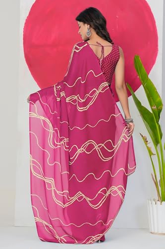 Image of MIRCHI FASHION Saree for Woman Chiffon Georgette Geometric Printed | Lightweight Farewell and Women's Office Sari with Blouse Piece