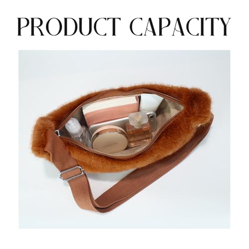 Fluffy Crescent Sling Crossbody Bag for Women Winter Fuzzy Furry Shoulder Handbag with Adjustable Strap 20253