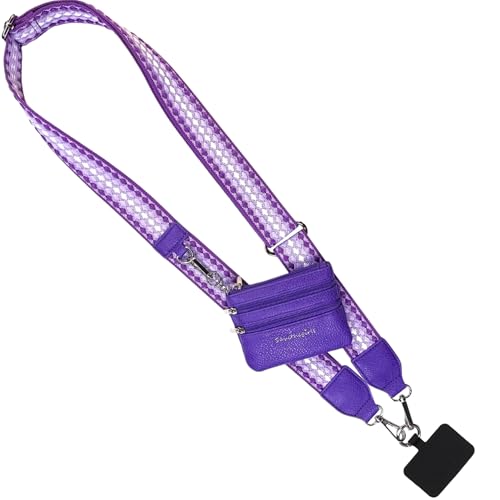 Image of Save the Girls Original Clip and Go Phone Strap Pattern (Fun Dots - Dark Purple /Light Purple) - Crossbody Phone Strap Chain with Zipper Wallet Pouch - Phone Lanyard Zippered