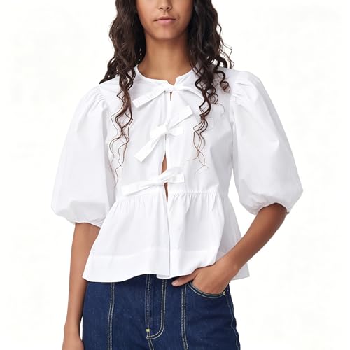 T-shirt confortable et respirant style chic à manches bouffantes