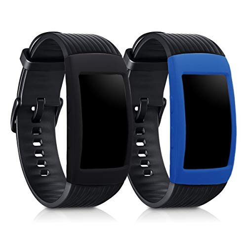 kwmobile 2 Fundas Compatible con Samsung Gear Fit2 / Gear Fit 2 Pro - Cubierta Monitor de Actividad de Silicona Negro/Azul Oscuro